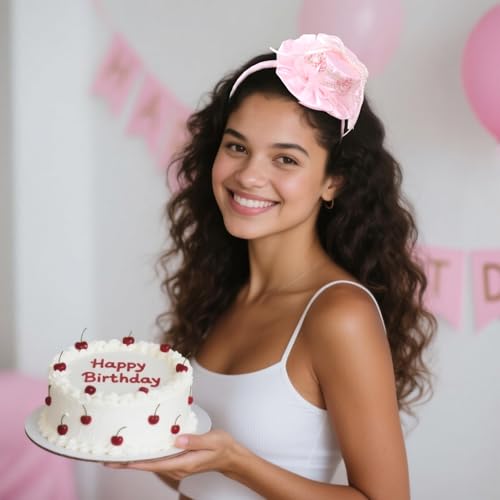 Wecoe Pink Birthday Cake Headband with Mini Hat Hair Accessory