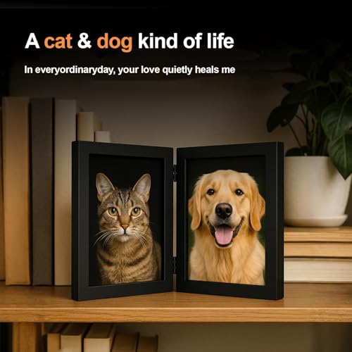2 Hinged Black 4x6 Picture Frames Set - Double Fold Wood Photo Display