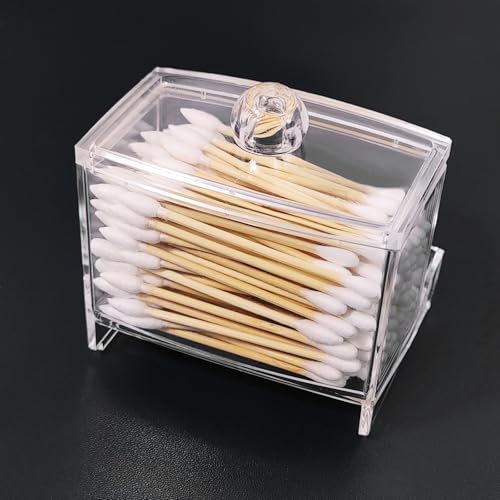 Clear Acrylic Q-Tip Holder with Lid - Compact Bathroom Vanity Storage