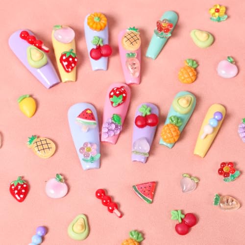 Major Dijit 3D Resin Fruit and Flower Nail Charms Assorted Set