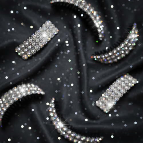 ZLmoue Silver Rhinestone Snap Hair Clips Rectangular Barrettes 2 Pcs