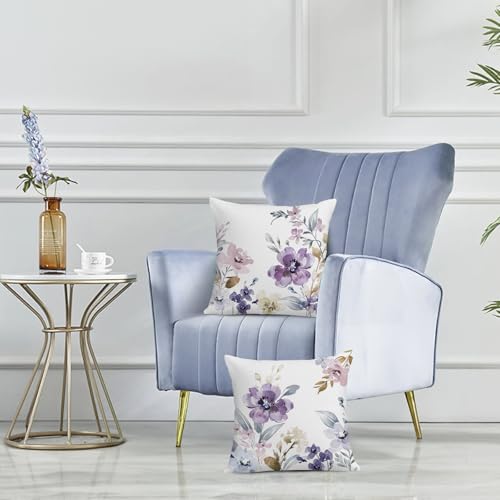 Bonhause Watercolor Floral Throw Pillow Covers - Set of 2, 18x18 Inch