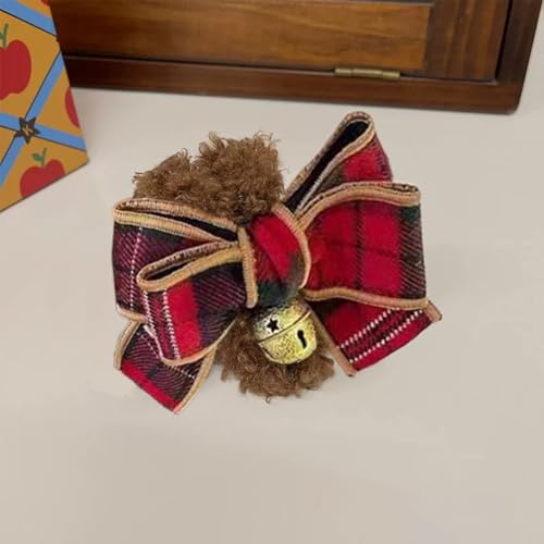 Christmas Red Bow Hair Claw Clip with Bell Rhinestone Holiday Barrette