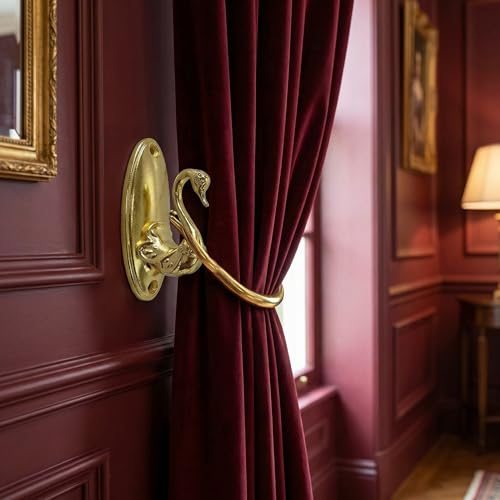 Elegant Swan Design Curtain Tiebacks - Brass Holdbacks for Windows