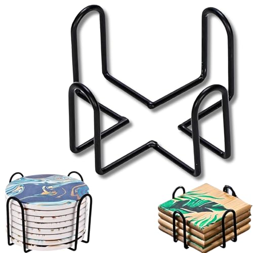 Kryoflare Black Vintage Coaster Holder Metal Storage Caddy for Round & Square Coasters