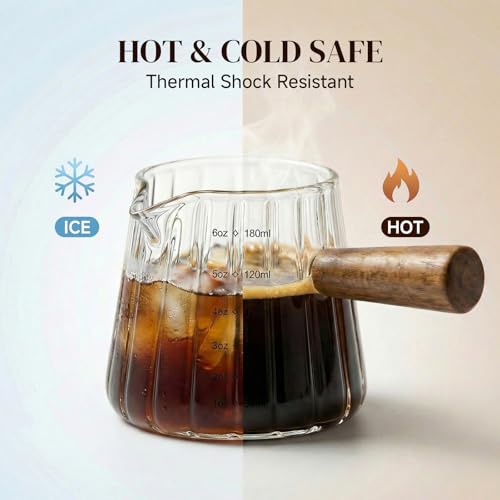 6oz Glass Espresso Measuring Cup with Handle and Drip-Free Spout