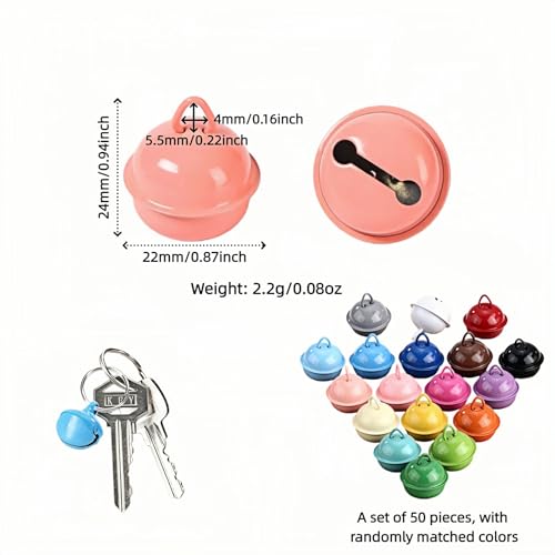 50 Pack 22mm Assorted Metal Jingle Bells for DIY Crafts and Holiday Decor