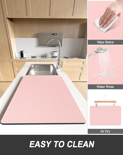 Rnivvi Super Absorbent Dish Drying Mat 12x19 - Pink Kitchen Decor