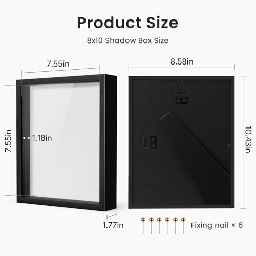 Kormuge 8x10 Shadow Box Display Frame - Black Linen Memory Box with Pins