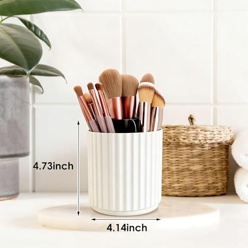 360° Rotating Makeup Brush Holder Organizer with 5 Slots - Dustproof Storage for Beauty Tools