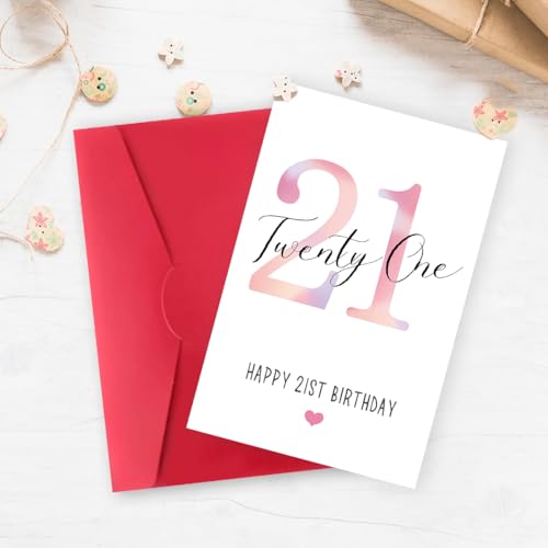 21st Birthday Greeting Card for Her ZN203 - Luxury Linen Cardstock