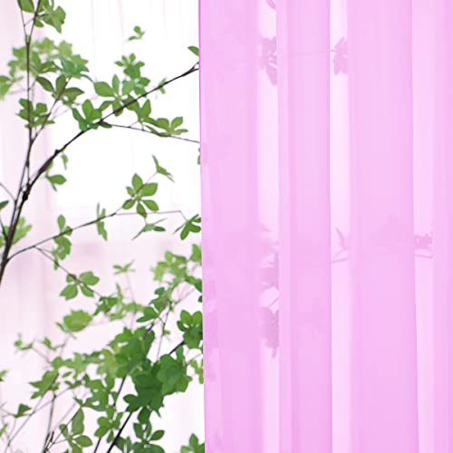 Pink Sheer Curtains 90 Inches Long Rod Pocket Voile Panels for Bedroom