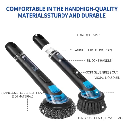 Durable Kitchen Cleaning Brush with Soap Dispenser - 2-Pack