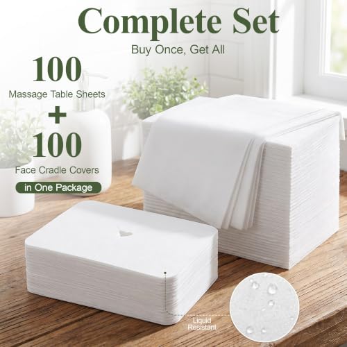 100 PCS Disposable Massage Table Sheets & Face Cradle Covers Set