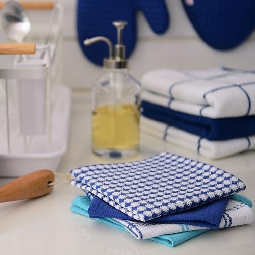 T-Fal Waffle Dish Cloths - 100% Cotton Kitchen Towels, 8-Pack (Breeze)