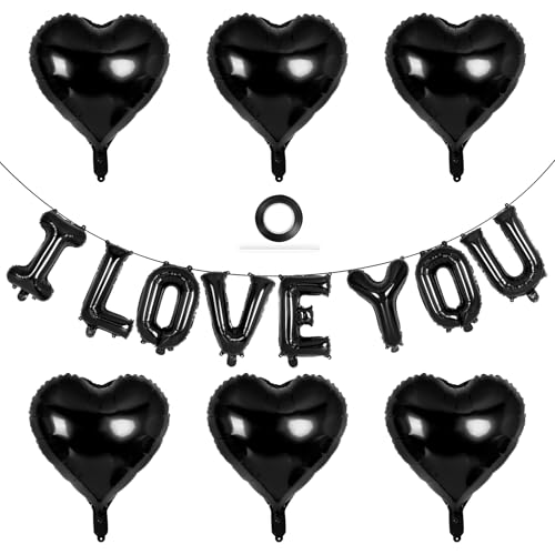 16 Inch I Love You Letter Balloons & Black Heart Balloons Set