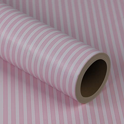 Pink and White Stripe Self-Adhesive Wallpaper Contact Paper 17.7" x 117"