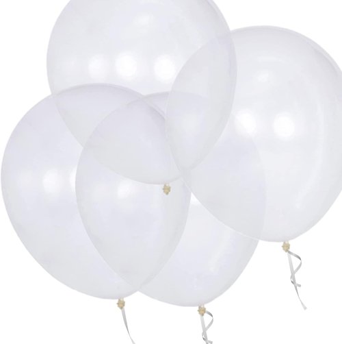 Clear Latex Balloons 100 Pack - 12 Inch Transparent Helium Balloons with 2 Rolls of Ribbon | Perfect for Birthday, Wedding, Baby Shower Decorations