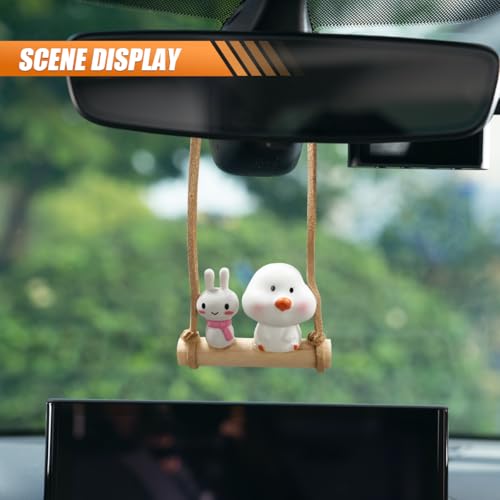 YoRise Swinging Chick & Bunny Car Rear View Mirror Hanging Ornament