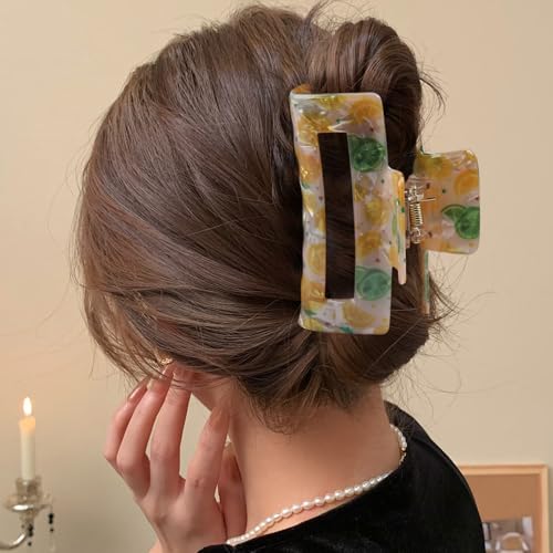 Lemon Hair Claw Clip - Non-Slip Resin Square Summer Fruit Hair Jaw Clamp