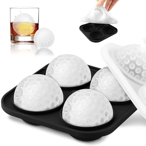 Golf Ball Silicone Ice Cube Mold, 4-Cavity Sphere Tray for Whiskey and Cocktails, Black