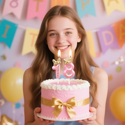 Glitter Number 7 Birthday Candle with Pink & Golden Bowknot