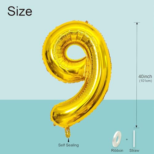 40 Inch Gold Number 9 Balloon - Foil Mylar Party Decoration
