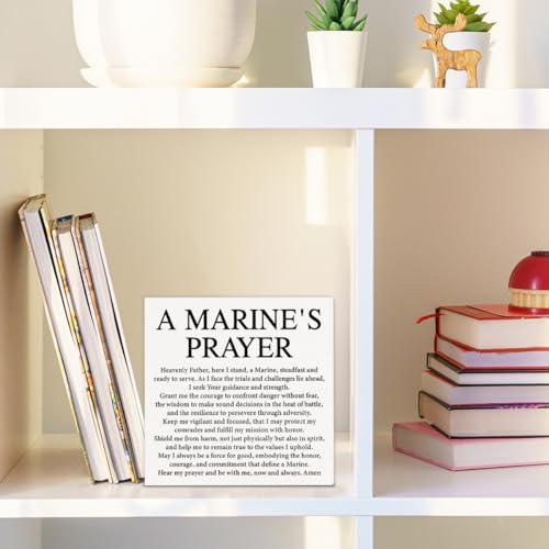 Marine's Prayer Wooden Box Sign - 5x5 Inspirational Military Wall Decor