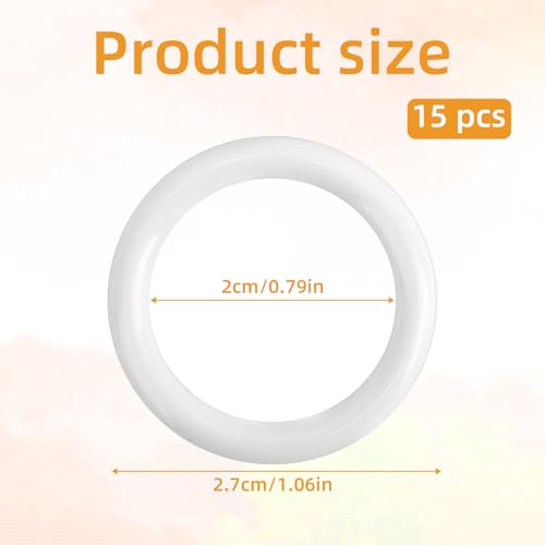 Penitue 15pcs White Plastic O Rings for Crafts, Macrame, and Curtains