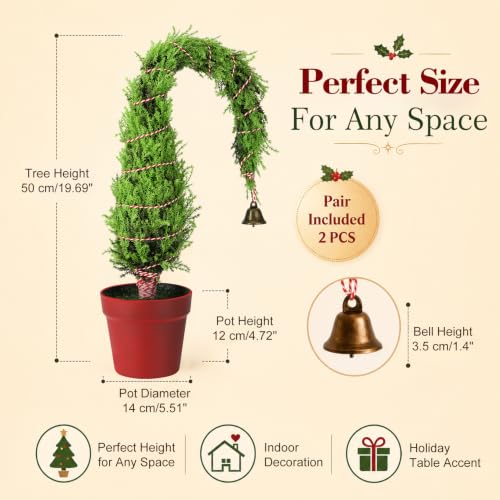 Whimsical Bent Top Mini Christmas Tree with Bell Ornament - Potted Holiday Decor