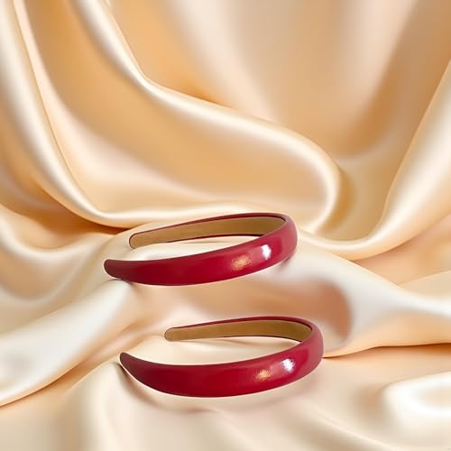 2Pcs Red Patent Leather Headbands Retro Wide Non-Slip Hairbands
