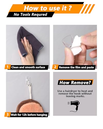 20 Pack Clear Adhesive Utility Hooks - Damage Free Hanging Strips