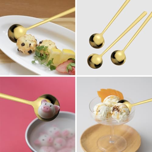 Gold Stainless Steel Coffee Spoons Set - 3 Pack Dessert Spoons