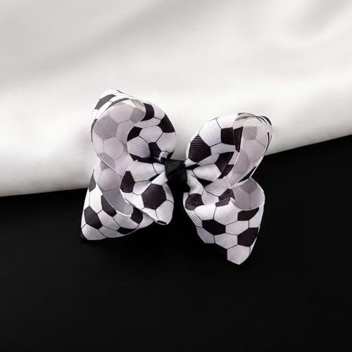 Soccer Hair Clips Bows - Black & White Sequin Football Game Day Accessories
