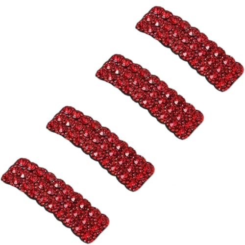 Red Rhinestone Snap Hair Clips Set of 4 Luxury Korean Hair Barrettes