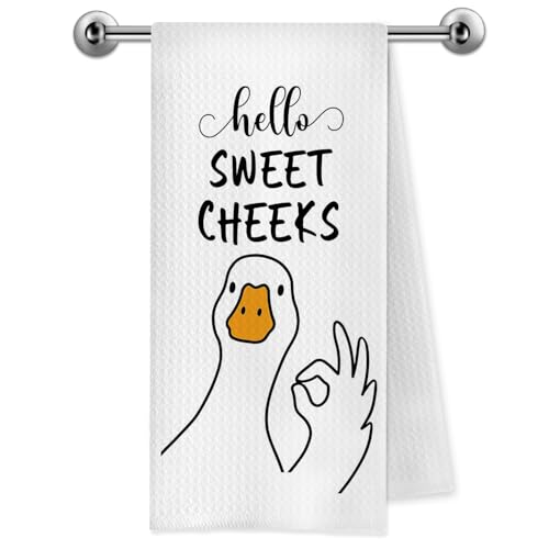 Funny Hello Sweet Cheeks Duck Hand Towels - 16x24 Inch Waffle Weave