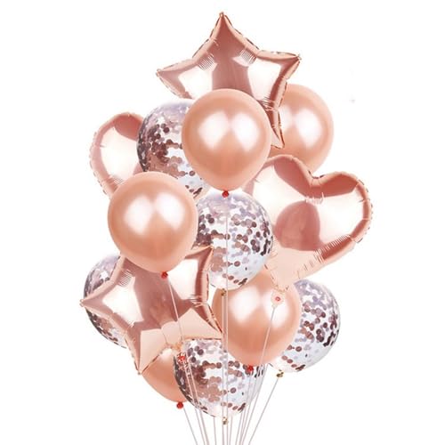 Rose Gold Balloon Party Supplies Set - 14 Balloons & Ribbon