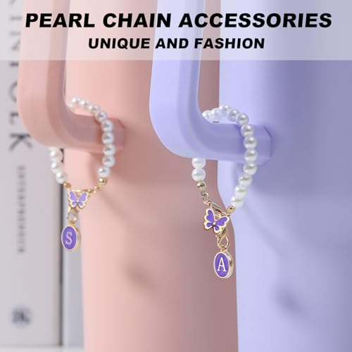 Initial Letter Pearl Chain Charm for Stanley Cup Water Bottle