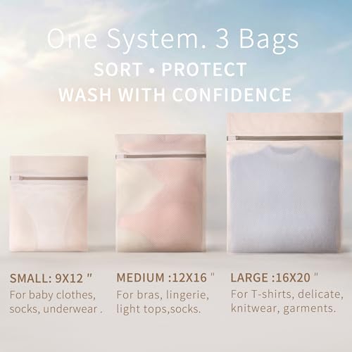 Muchfun Soft Cotton Mesh Laundry Bags for Delicates - 3 Sizes Included