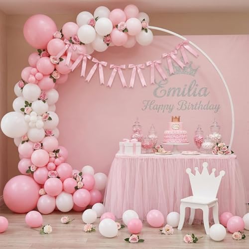 Eucehlre Pink Satin Bow Garlands - 16pcs Pre-Strung Party Decorations