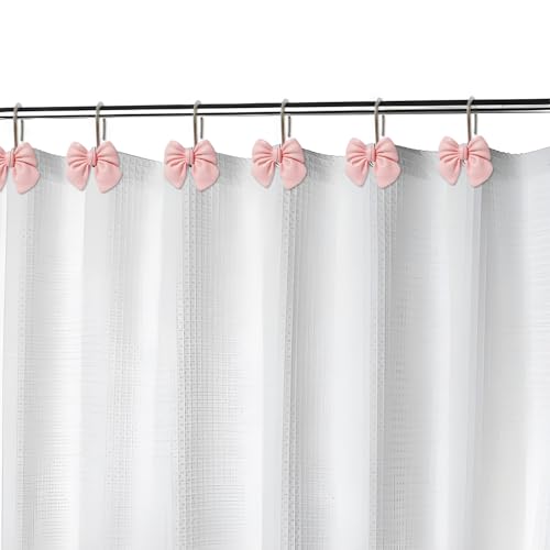 Rust Proof Metal Shower Curtain Hooks with Pink Bow Knot - 12pcs