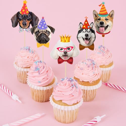 24 PCS Dog Cupcake Toppers - Cute Puppy Birthday Cake Decorations
