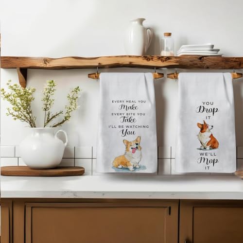 Funny Corgi Kitchen Towels - Set of 2 Decorative Hand Towels 16x24
