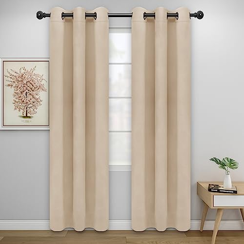 Easy-Going Thermal Blackout Curtains - 34x84 Inch, Beige, 2-Panel Set