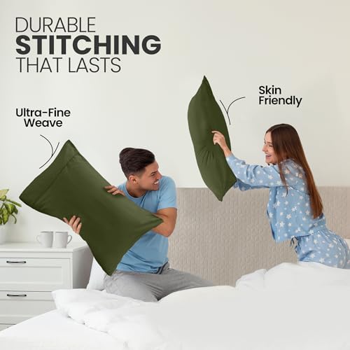 Utopia Bedding Queen Pillow Cases Set of 4 - Soft Microfiber, Olive