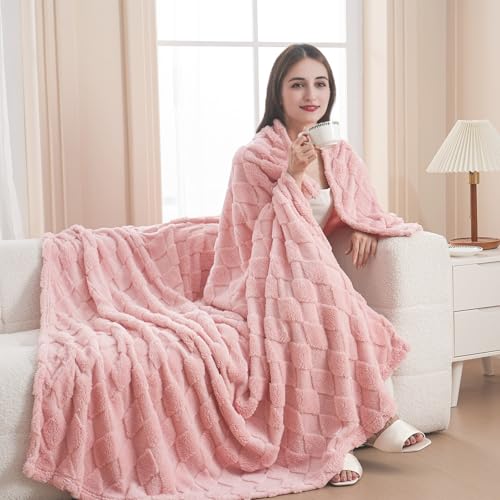 YIICKO Pink Diamond Checkered Fleece Throw Blanket 50"x60" Soft Plush