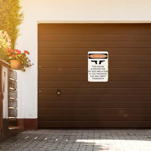 Protected by God and Gun Sign-Tin Funny Warning Signs for Outdoor