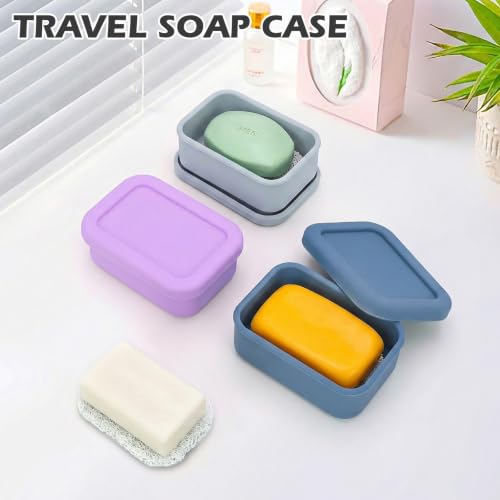 Leak Proof Silicone Travel Soap Case with Drain Pad - Dark Blue