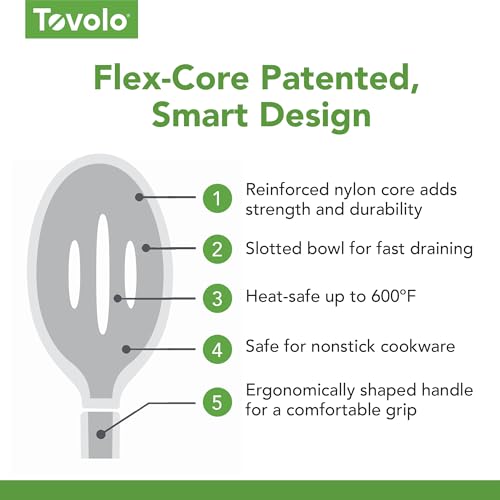 Tovolo Silicone Slotted Deep Serving Spoon - Heat Resistant, Dishwasher Safe, Oyster Gray
