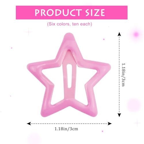 YONOY 60-Piece Star Hair Clips Metal Snap Barrettes in Multi-Colors